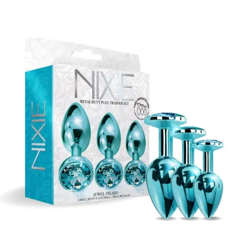Global Novelties NIXIE Metal Butt Plug Trainer Set Metallic Blue