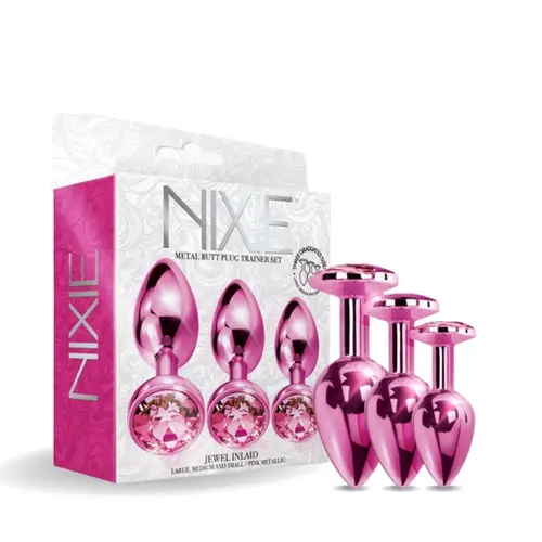 Global Novelties NIXIE Metal Butt Plug Trainer Set Metallic Pink