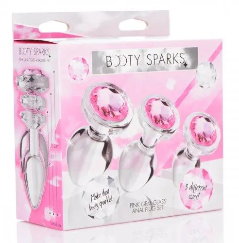 XR Brands Booty Sparks Pink Gem Glass Anal Plug - Set