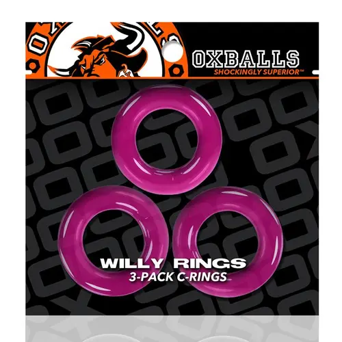 OXBALLS WILLY RINGS 3-pack stretchy cockrings HOT PINK